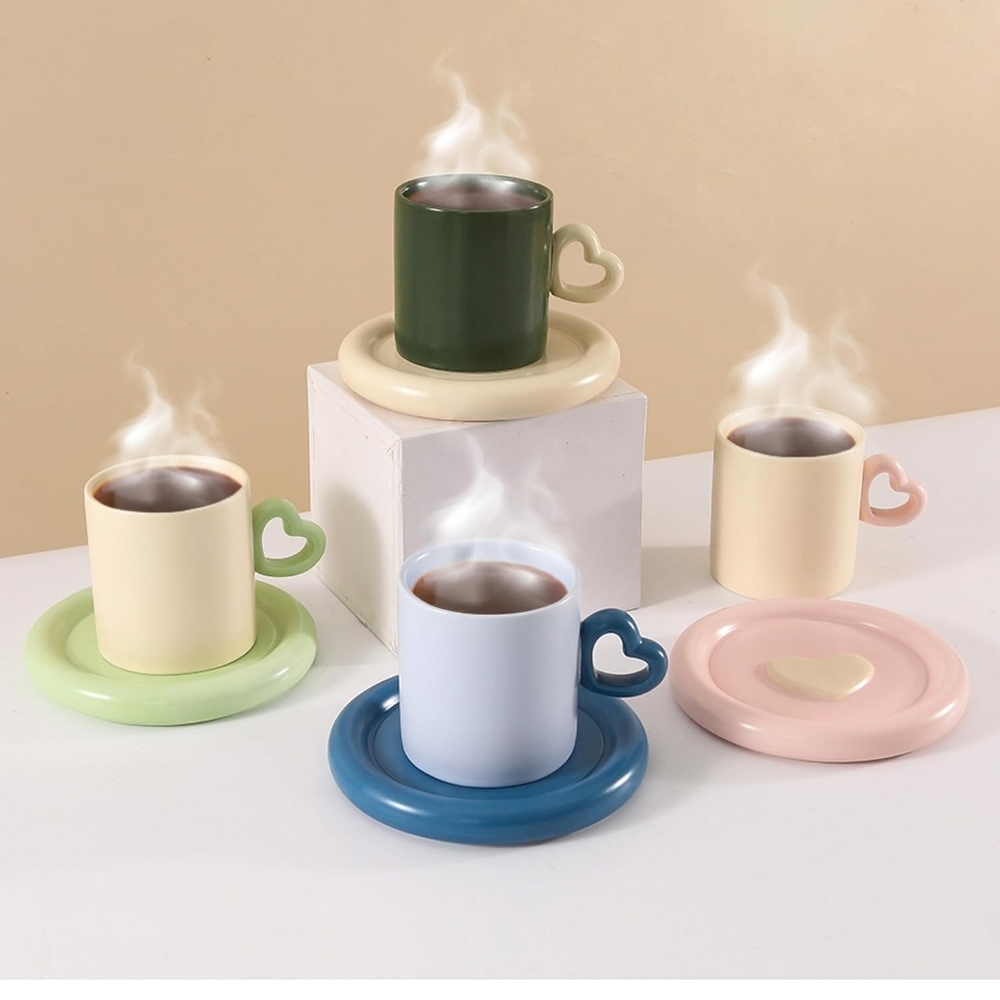 Heart Handle Ceramic Mug Set